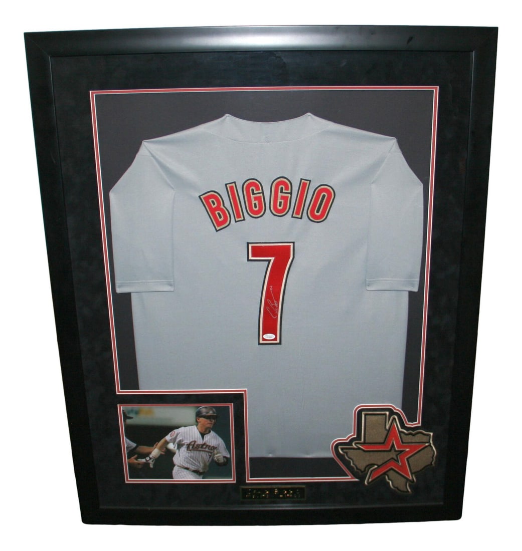 Craig Biggio Autographed Framed Jersey Houston Astros JSA Authenticated: Craig Biggio Autographed Framed Jersey Houston Astros JSA Authenticated This is a framed jersey of MLB legend Craig Biggio, showcasing his signature prominently. The jersey is an original piece, authe