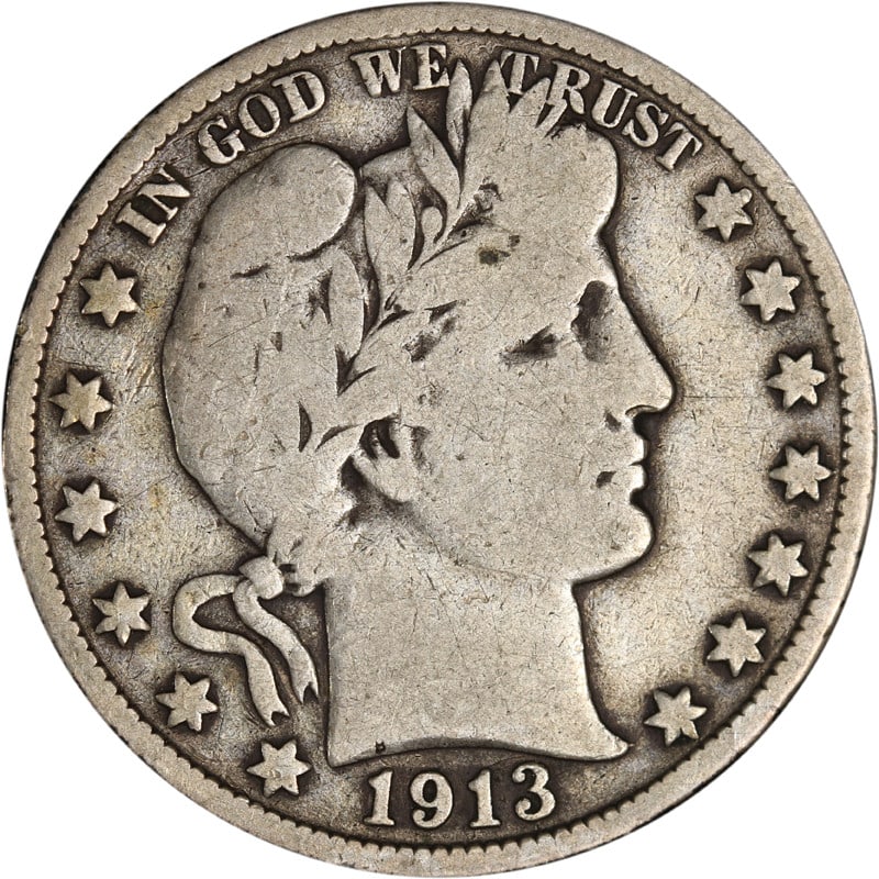 1913-P Barber Half Dollar Silver Coin Uncertified Circulated (1 of 2)
