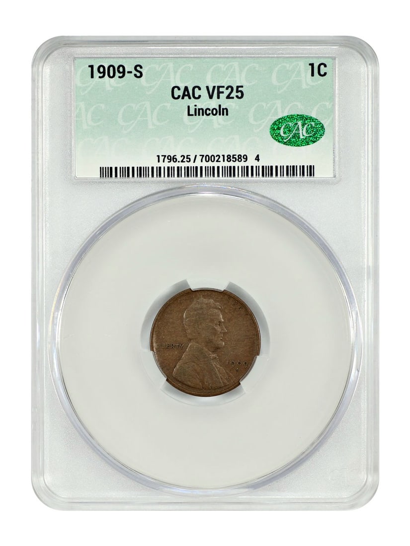 1909-S Lincoln Cent Wheat Reverse CACG VF25 Tough Date (1 of 4)