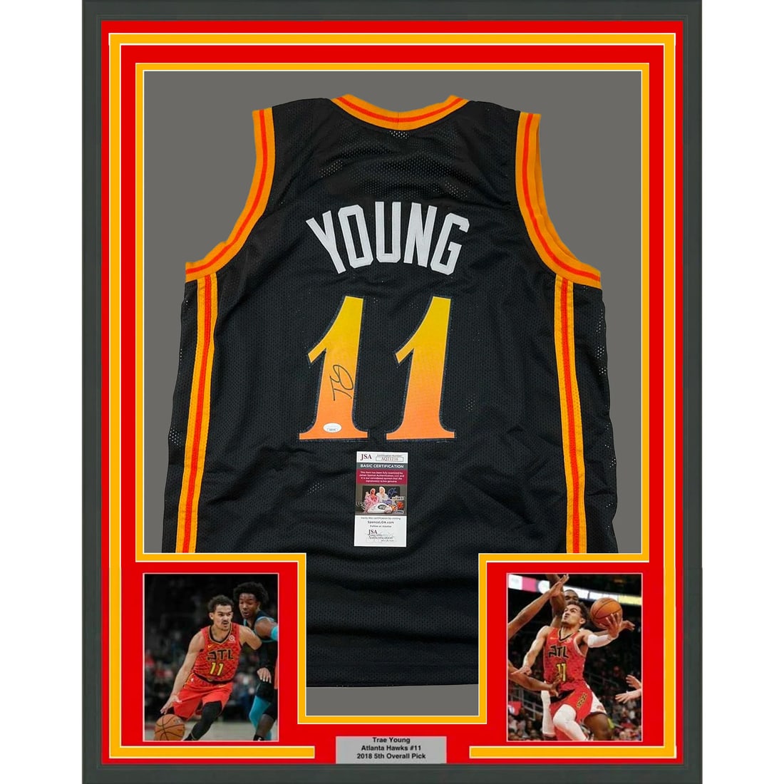 Framed Autographed Trae Young Black City Edition Jersey JSA COA (1 of 2)