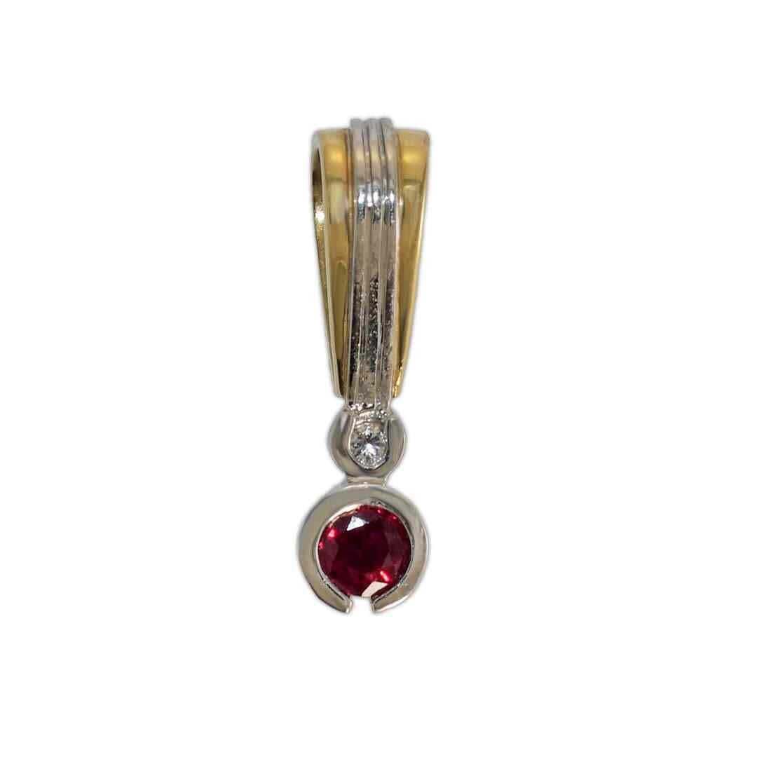 14K Two-Tone Ruby .35ct & Diamond Pendant Fashion Jewelry (1 of 4)