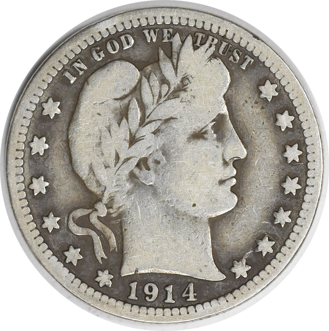 1914-S Barber Silver Quarter 25C 90% Silver Charles E Barber Design (1 of 2)