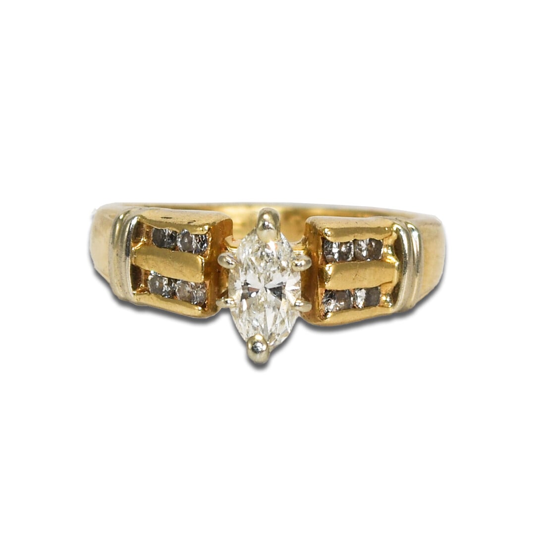 14k Yellow Gold Marquise Diamond Ring 0.50ct I SI1 Sizable 4.5 (1 of 6)