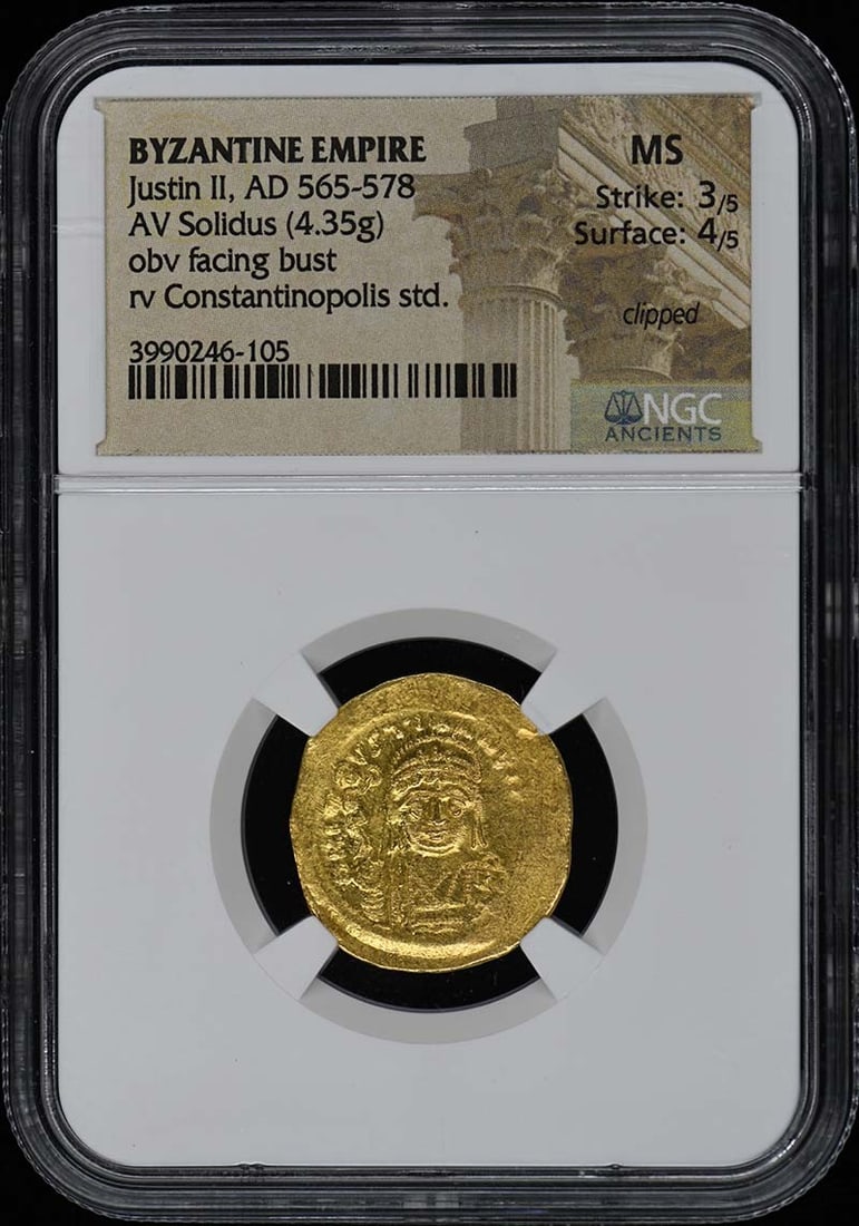 Byzantine Empire Justin II Gold Solidus AD 565-578 NGC Certified (1 of 4)