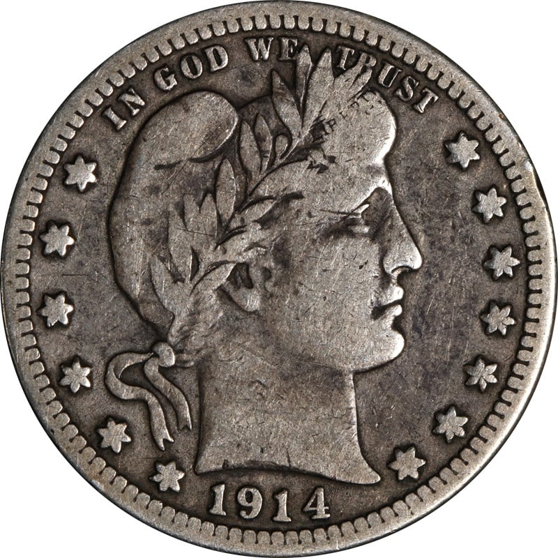 1914 San Francisco Barber Quarter Silver Coin Fine Grade (1 of 2)