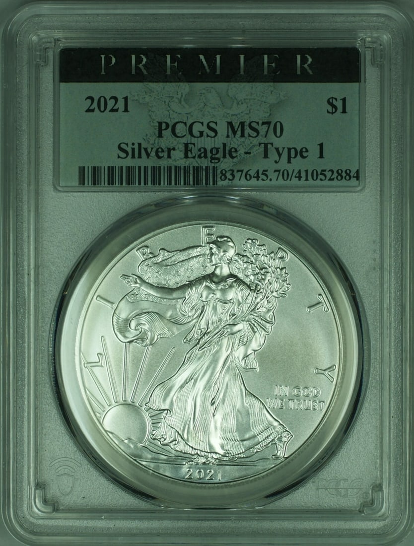 2021 American Silver Eagle $1 1 Oz .999 Fine Silver PCGS MS-70 Type 1 (1 of 2)