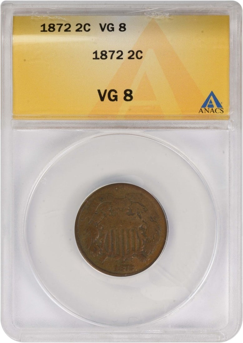 1872 United States 2 Cent Bronze Coin Graded VG08 by ANACS (1 of 2)