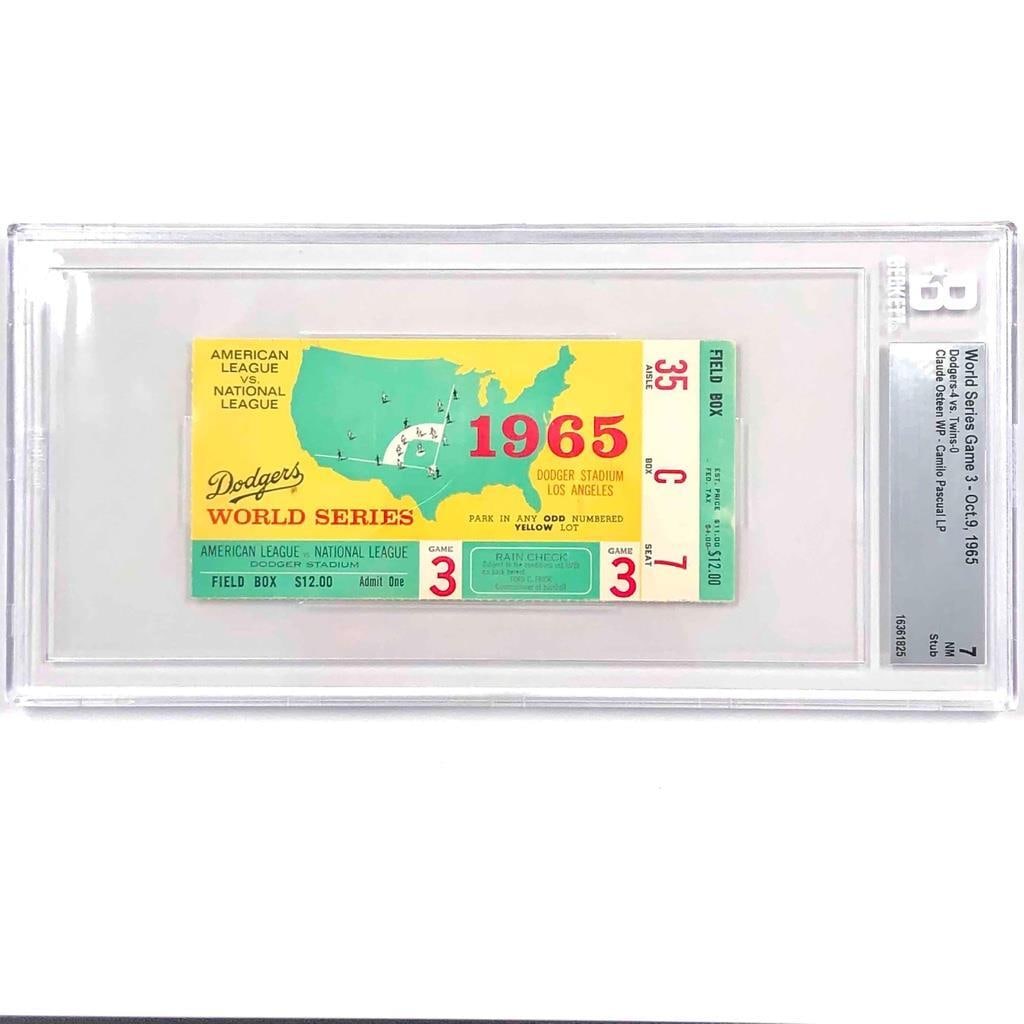 1965 World Series Game 3 Ticket Stub BGS 7 Dodgers vs Twins Vintage Memorabilia (1 of 5)