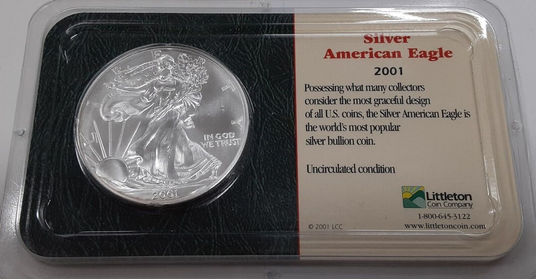 2001 American Silver Eagle 1 Oz Troy Uncertified in Littleton Case (1 of 2)
