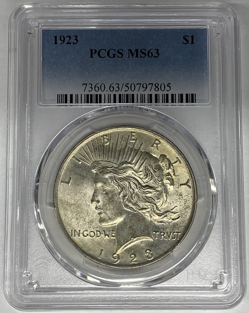 1923 Peace Silver Dollar Coin PCGS MS 63 Lightly Toned (1 of 2)