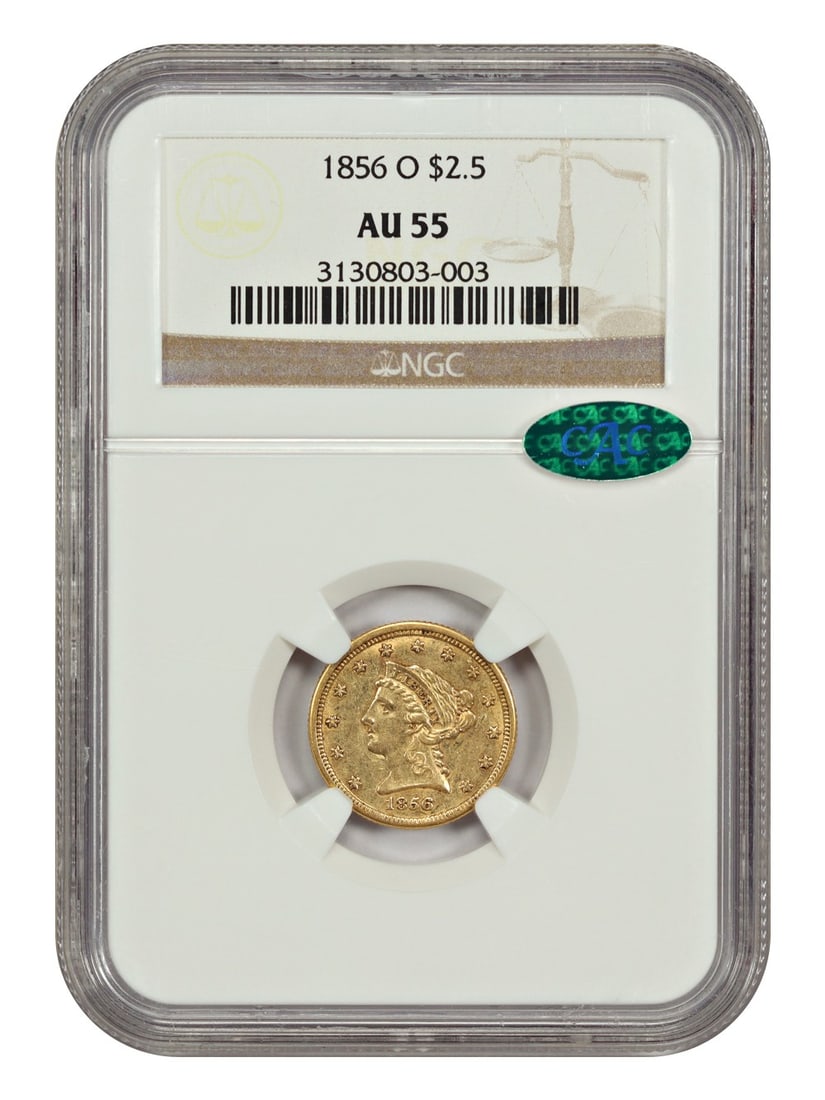 1856 New Orleans Liberty Head $2.50 Gold Coin NGC CAC AU55 (1 of 4)