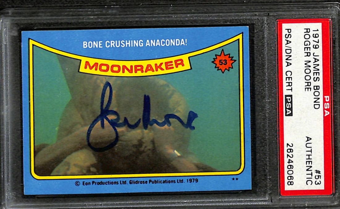 Roger Moore Signed 1979 Topps James Bond Moonraker #53 Card PSA/DNA (1 of 1)
