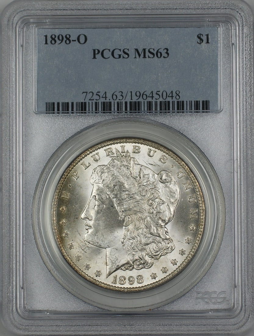 1898-O Clashed Dies Morgan Silver Dollar PCGS MS63 Uncirculated: 1898-O Clashed Dies Morgan Silver Dollar PCGS MS63 Uncirculated This 1898-O Clashed Dies Morgan Silver Dollar is a stunning example of American coinage, featuring a high-grade certification of MS-63 f