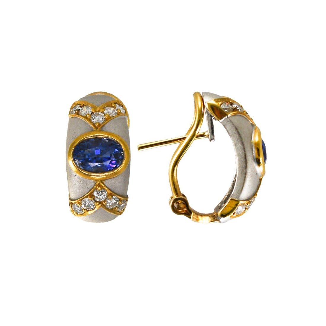 18K Two-Tone Gold Dangle Earrings with 2.25ct Blue Sapphire & Diamond (1 of 4)