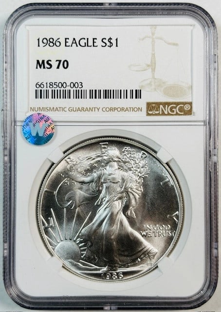 NGC MS 70 1986 American Silver Eagle Dollar Coin Uncirculated (1 of 3)