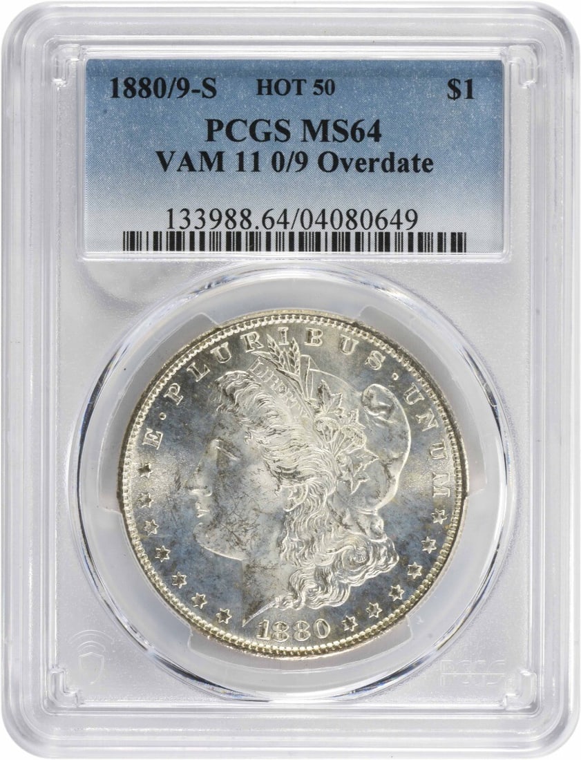 1880/9-S VAM 11 Morgan Silver Dollar MS64 PCGS Uncirculated: 1880/9-S VAM 11 Morgan Silver Dollar MS64 PCGS Uncirculated This stunning 1880/9-S VAM 11 Morgan Silver Dollar is a remarkable collectible coin, graded MS64 by PCGS, ensuring its high quality. Struck