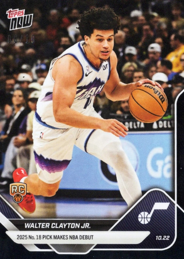 2025 Topps Now Walter Clayton Jr Black Foil RC /10 Utah Jazz Graded Authentic: 2025 Topps Now Walter Clayton Jr Black Foil RC /10 Utah Jazz Graded Authentic Introducing the 2025 Topps Now Walter Clayton Jr #16 Black Foil /10 Utah Jazz Rookie RC Card, an authentic collectible tha