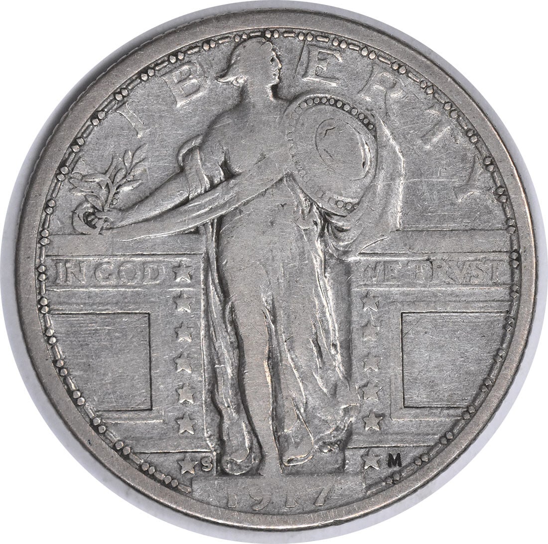 1917-S Standing Liberty Quarter 90% Silver by Hermon A Mac Neil: 1917-S Standing Liberty Quarter 90% Silver by Hermon A Mac Neil This 1917-S Standing Liberty Silver Quarter (Type 1) is a remarkable piece of numismatic history. It features a classic design by Hermon