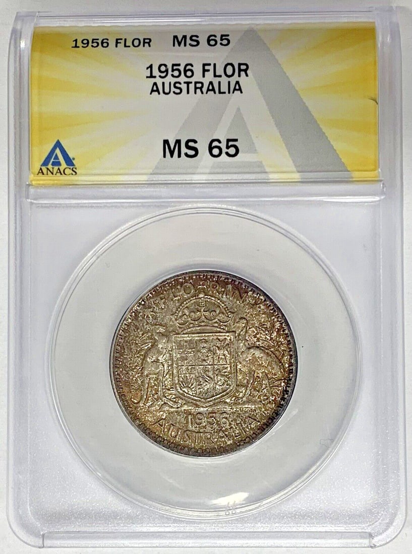 1956 Australia Florin Pre-Decimal Coin ANACS MS 65 Toned (1 of 2)
