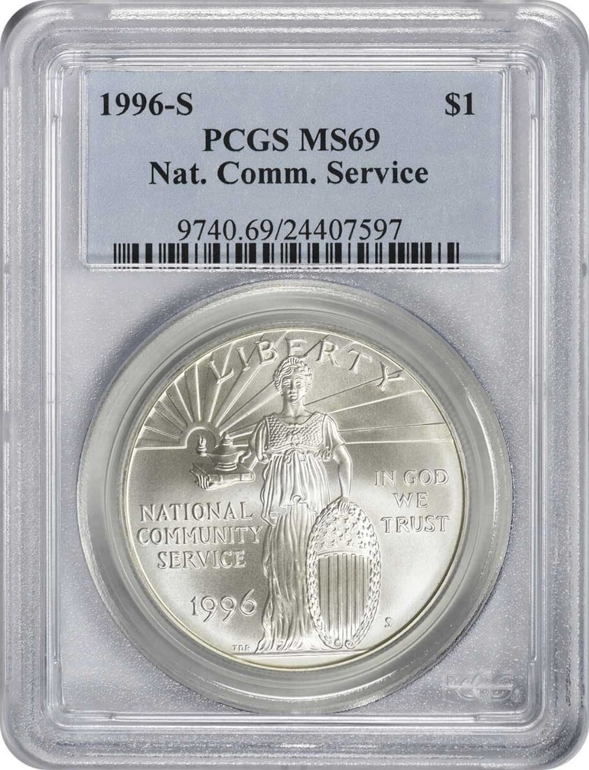 1996-S National Community Service Silver Dollar MS69 PCGS Commemorative Coin (1 of 2)