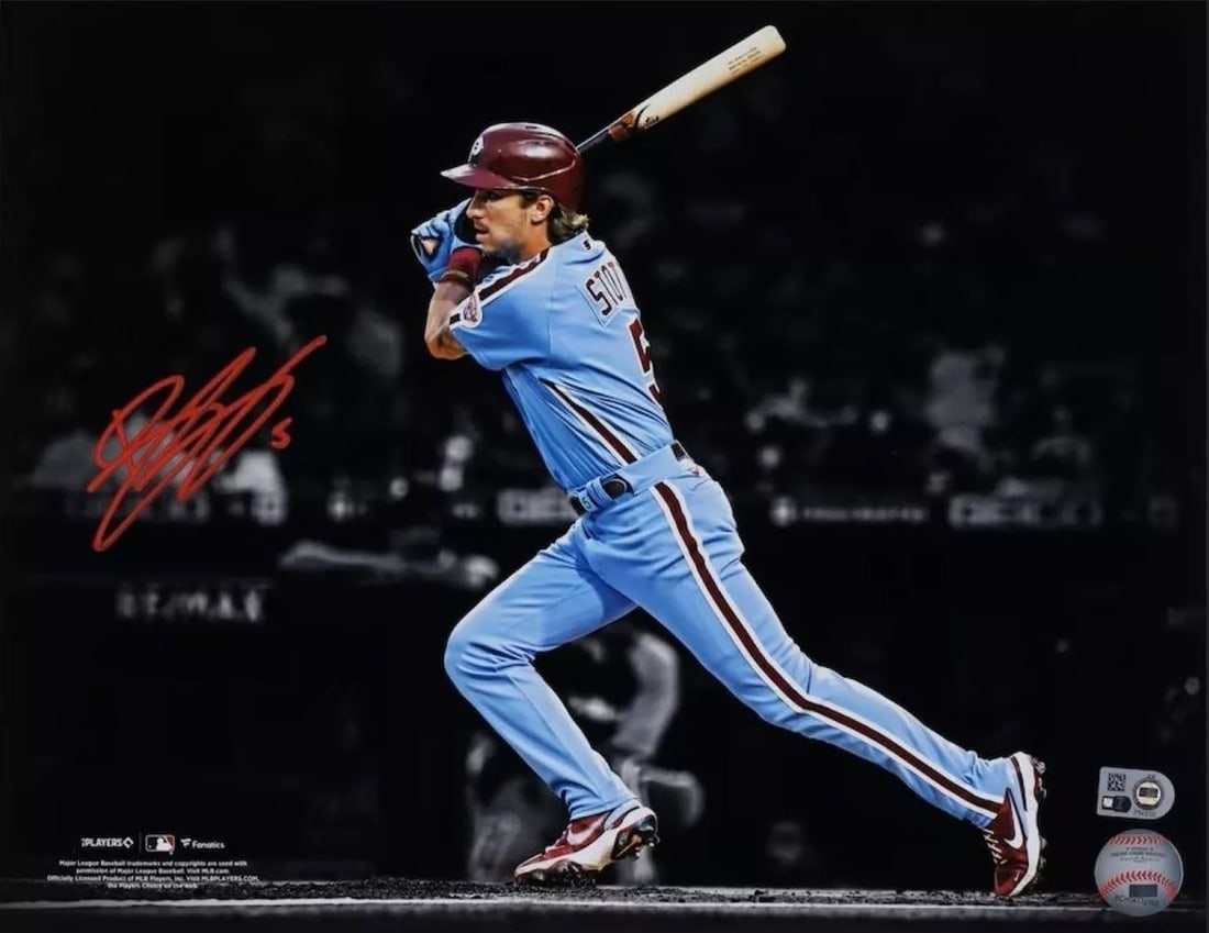 Bryson Stott Autographed 11x14 Photo Phillies Fanatics Authentic: Bryson Stott Autographed 11x14 Photo Phillies Fanatics Authentic Celebrate your love for baseball with this officially licensed Bryson Stott signed 11x14 photo of the Philadelphia Phillies. This autog