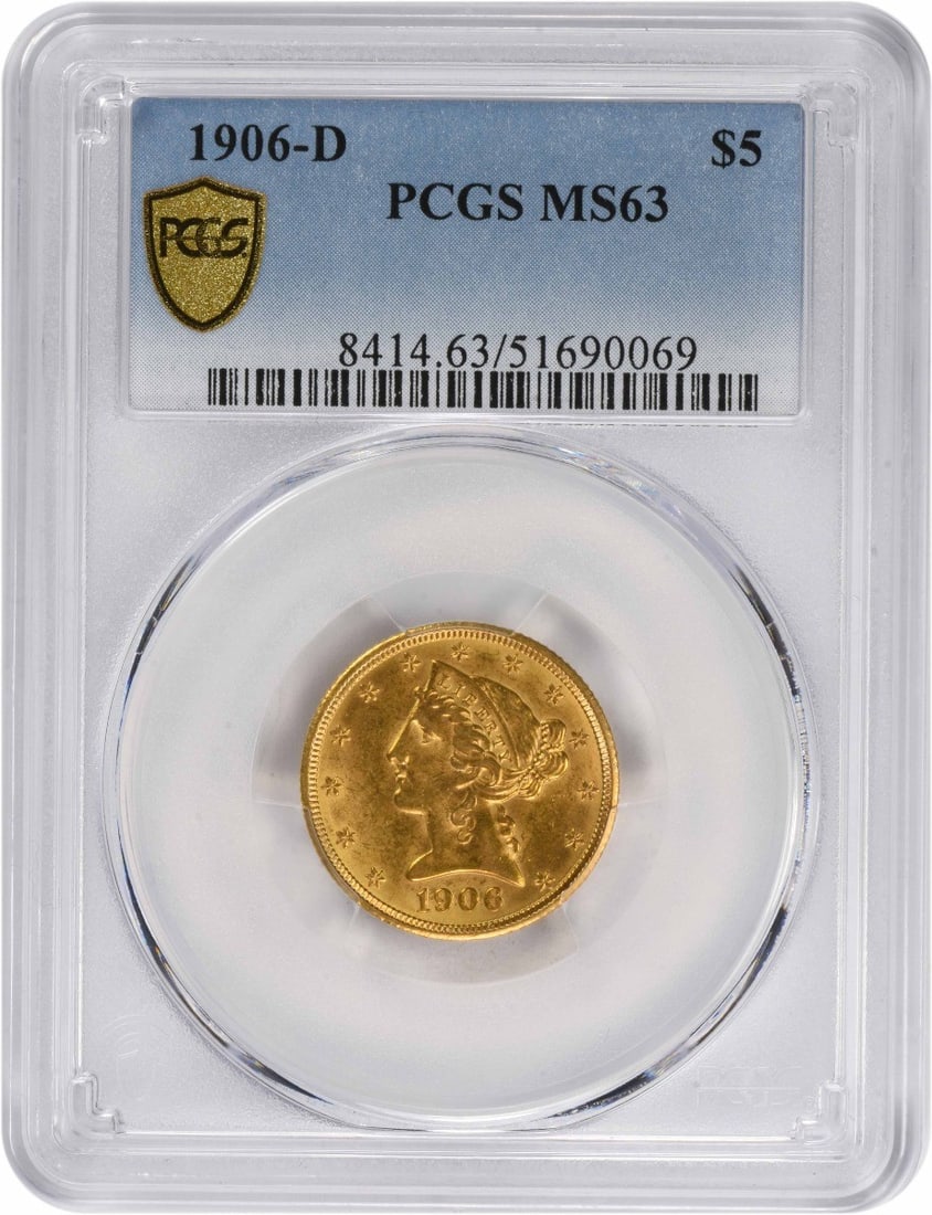 1906-D $5 Gold Liberty Head Coin MS63 PCGS Uncirculated (1 of 4)