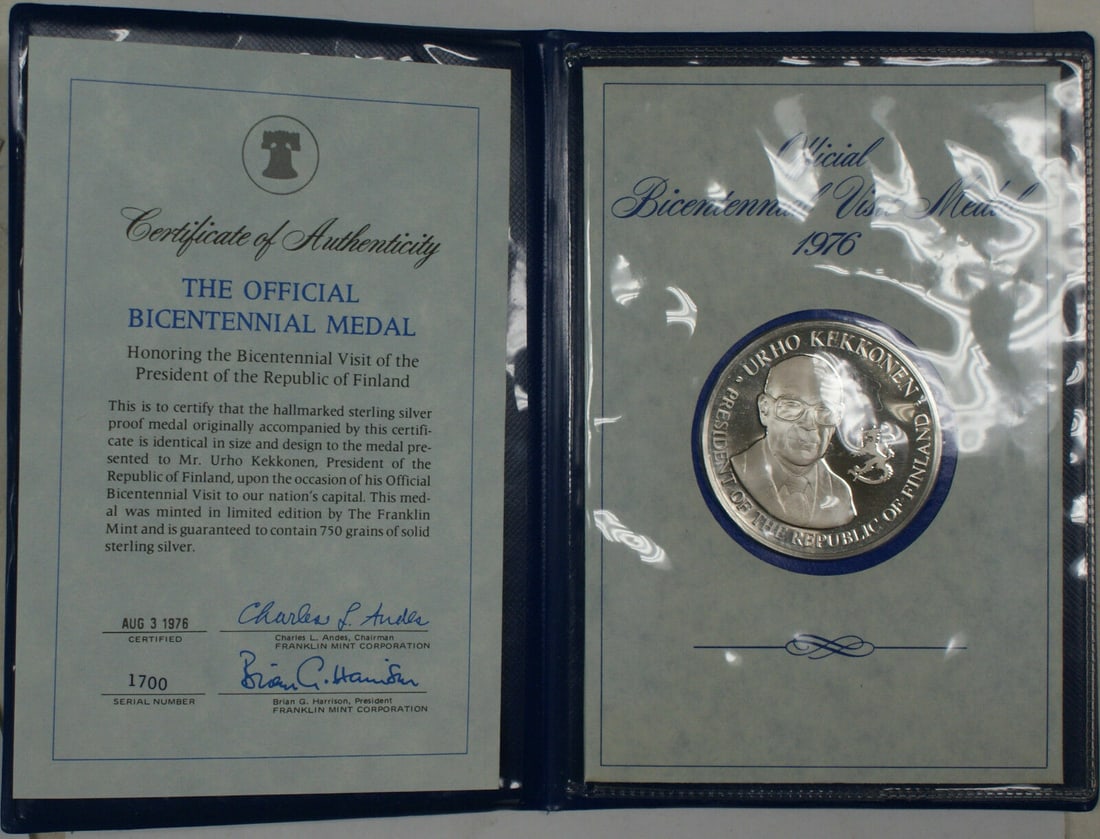 1976 Franklin Mint Silver Proof Medal with COA Bicentennial (1 of 3)