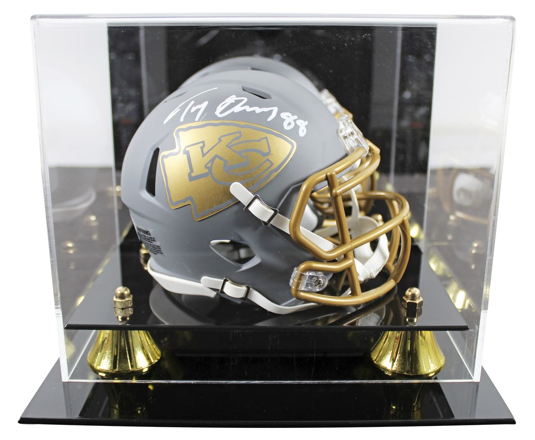 Tony Gonzalez Signed Slate Speed Mini Helmet Kansas City Chiefs Beckett Authenticated: Tony Gonzalez Signed Slate Speed Mini Helmet Kansas City Chiefs Beckett Authenticated This authentic Kansas City Chiefs Alternate Slate Speed Mini Helmet has been personally signed by NFL legend Tony