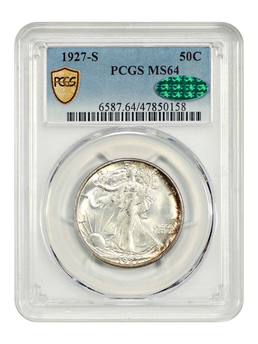 PCGS CAC MS64 1927-S Walking Liberty Half Dollar 50C San Francisco Mint: PCGS CAC MS64 1927-S Walking Liberty Half Dollar 50C San Francisco Mint This is a 1927-S Walking Liberty Half Dollar graded MS64 by PCGS and certified by CAC. Struck at the San Francisco Mint, this un