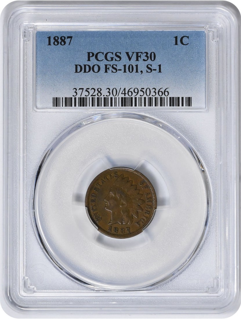1887 Indian Head Cent DDO FS-101 S-1 VF30 Copper PCGS: 1887 Indian Head Cent DDO FS-101 S-1 VF30 Copper PCGS This 1887 Indian Cent features the distinctive design of the Indian Head and has been certified by PCGS, reflecting its authenticity and quality.