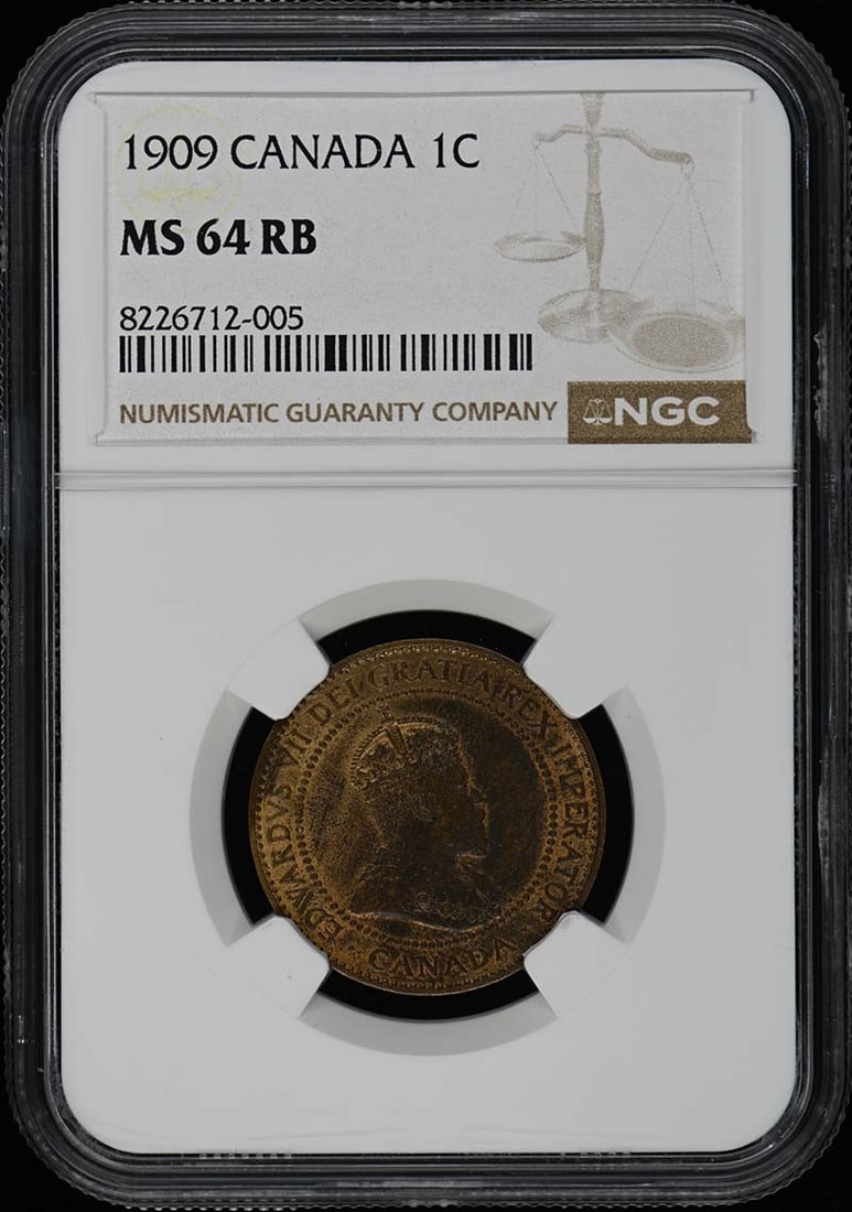 1909 Canada 1 Cent Coin NGC Certified MS64 Uncirculated: 1909 Canada 1 Cent Coin NGC Certified MS64 Uncirculated This 1909 Canada 1 Cent coin features a stunning uncirculated grade of MS64, certified by NGC under certification number 8226712005. A remarkabl