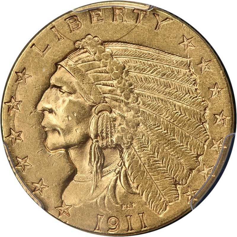 PCGS AU58 1911 Indian Head $2.50 Gold Coin Philadelphia Mint (1 of 4)