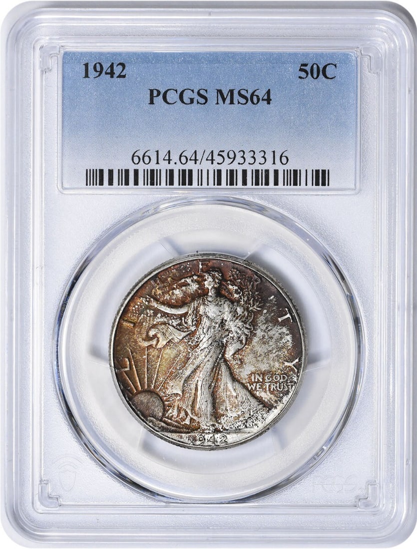 1942 Walking Liberty Silver Half Dollar MS64 PCGS Uncirculated: 1942 Walking Liberty Silver Half Dollar MS64 PCGS Uncirculated This 1942 Walking Liberty Silver Half Dollar is graded MS64 by PCGS, showcasing its uncirculated condition. Minted in Philadelphia, this