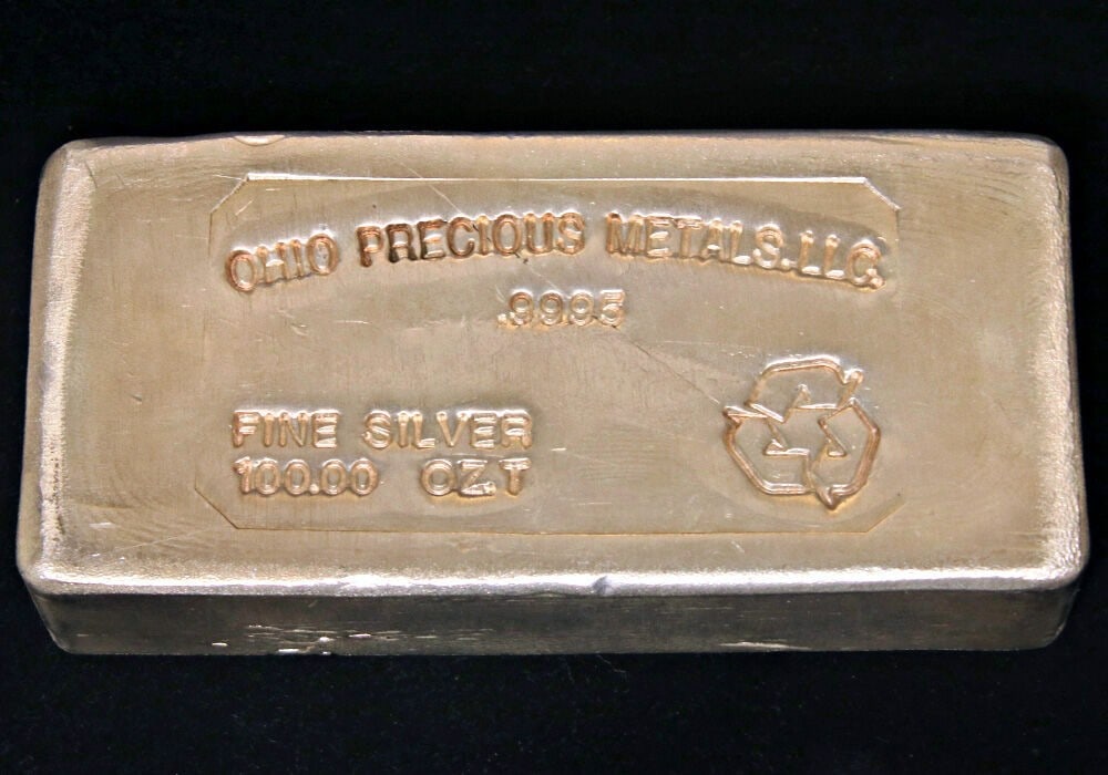 Poured 100 oz .9995 Fine Silver Bar from Ohio Precious Metals (1 of 2)