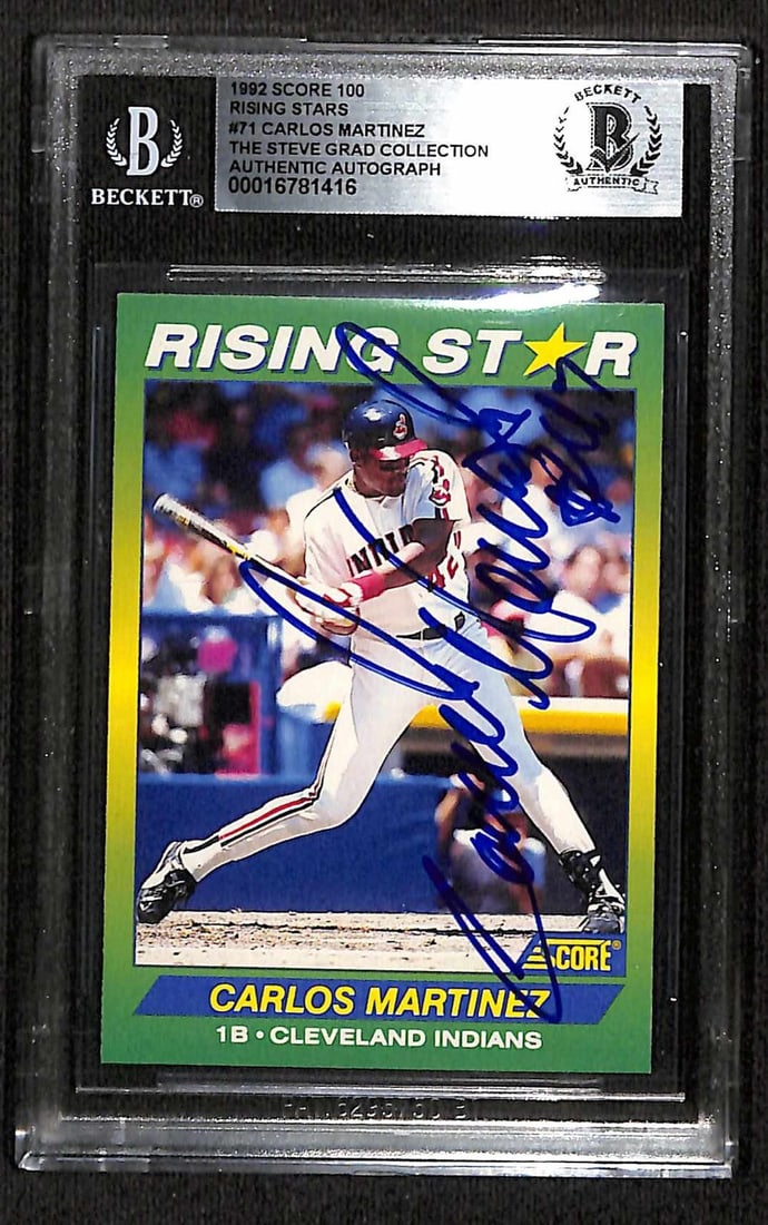 Carlos Martinez Signed 1992 Score 100 Rising Stars #71 Card Beckett Authenticated: Carlos Martinez Signed 1992 Score 100 Rising Stars #71 Card Beckett Authenticated This is a signed 1992 Score 100 Rising Stars #71 sports trading card featuring former Cleveland Indians first baseman