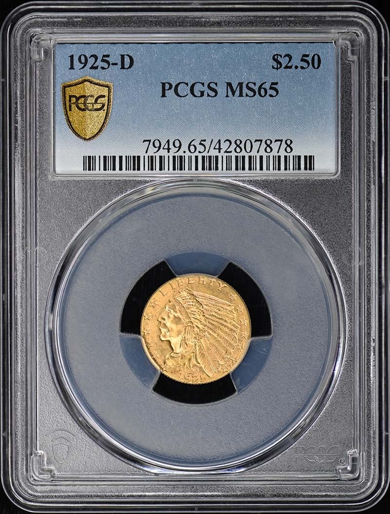 MS65 1925 Denver $2.50 Indian Head Gold Quarter Eagle PCGS Certified (1 of 5)