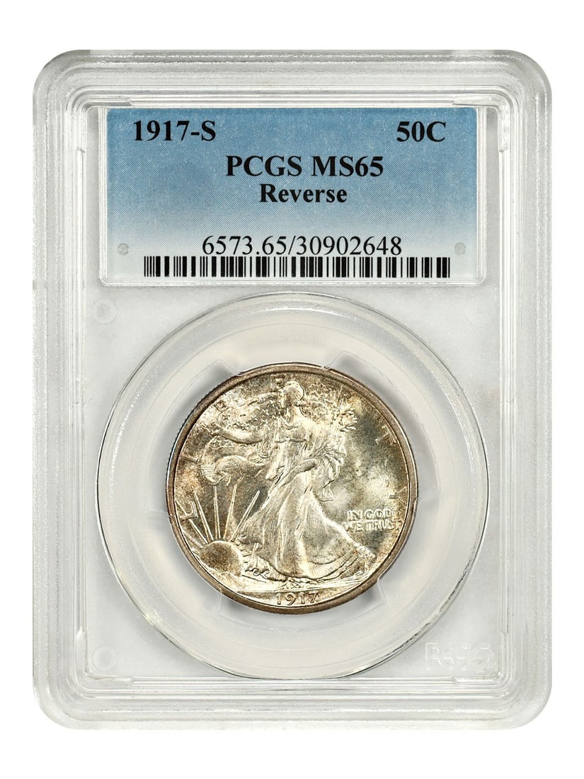 PCGS MS65 San Francisco 1917-S Walking Liberty Half Dollar 50C: PCGS MS65 San Francisco 1917-S Walking Liberty Half Dollar 50C This 1917-S Walking Liberty Half Dollar is certified by PCGS with a grade of MS65. Struck at the San Francisco Mint, this uncirculated co