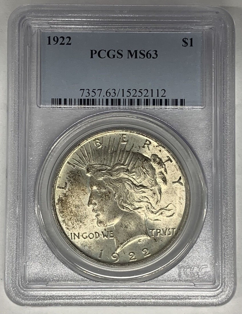 1922 Peace Silver Dollar Coin PCGS MS 63 Uncirculated Silver (1 of 2)
