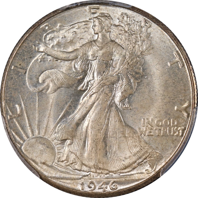 1946-D Walking Liberty Half Dollar PCGS MS65 Uncirculated Silver Coin: 1946-D Walking Liberty Half Dollar PCGS MS65 Uncirculated Silver Coin This stunning 1946-D Walking Liberty Half is certified by PCGS with a grade of MS65, showcasing exceptional eye appeal and a remar