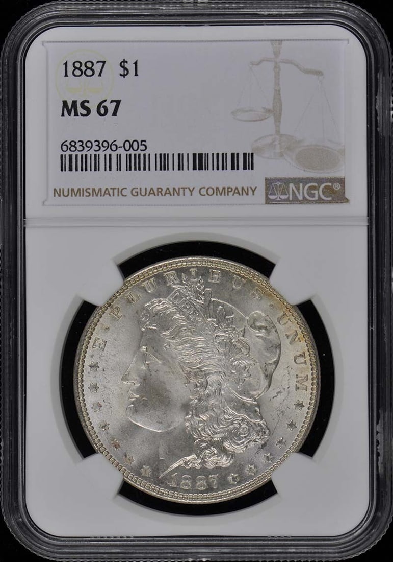 1887 Morgan Dollar NGC MS67 Uncirculated Philadelphia Coin: 1887 Morgan Dollar NGC MS67 Uncirculated Philadelphia Coin This 1887 Morgan Dollar is a remarkable piece that showcases the exquisite craftsmanship of the Philadelphia Mint. Graded as MS67 by NGC, thi