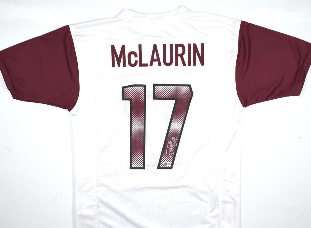 Terry McLaurin Autographed Washington Commanders Jersey Beckett Certified Silver: Terry McLaurin Autographed Washington Commanders Jersey Beckett Certified Silver This is an original white pro style jersey signed by NFL player Terry McLaurin. The jersey represents the Washington Co