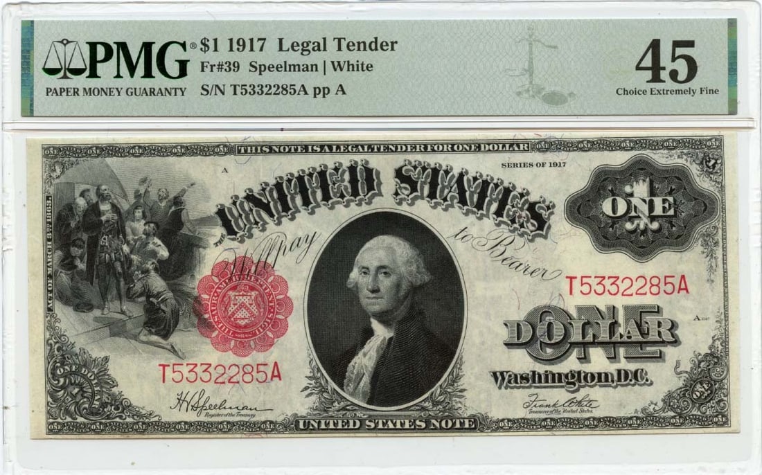 PMG XF45 1917 $1 Legal Tender FR#39 United States Note (1 of 2)