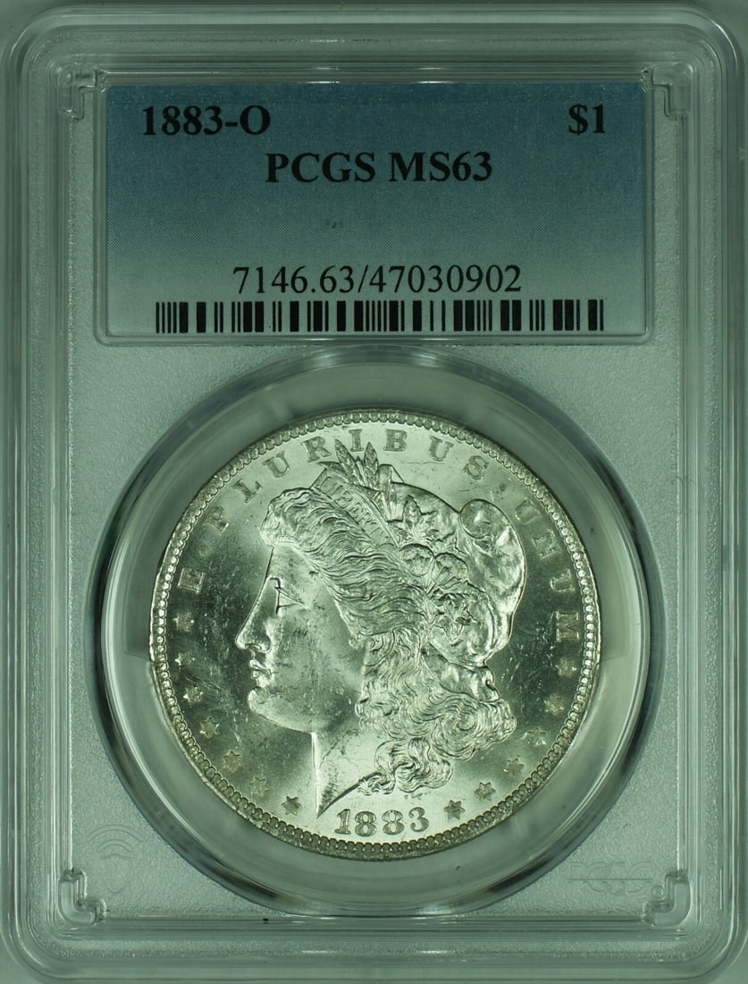 1883-O Morgan Silver Dollar Coin PCGS MS-63 Uncirculated: 1883-O Morgan Silver Dollar Coin PCGS MS-63 Uncirculated This 1883-O Morgan Silver Dollar Coin is graded MS-63 by PCGS, showcasing its uncirculated condition. Minted in New Orleans, this coin is compo