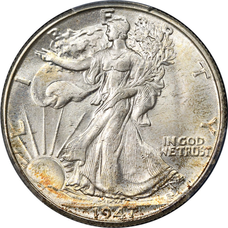 1947-D Walking Liberty Half Silver PCGS MS66+ Uncirculated Coin: 1947-D Walking Liberty Half Silver PCGS MS66+ Uncirculated Coin This stunning 1947-D Walking Liberty Half is certified by PCGS with a grade of MS66+, showcasing exceptional eye appeal, luster, and a s