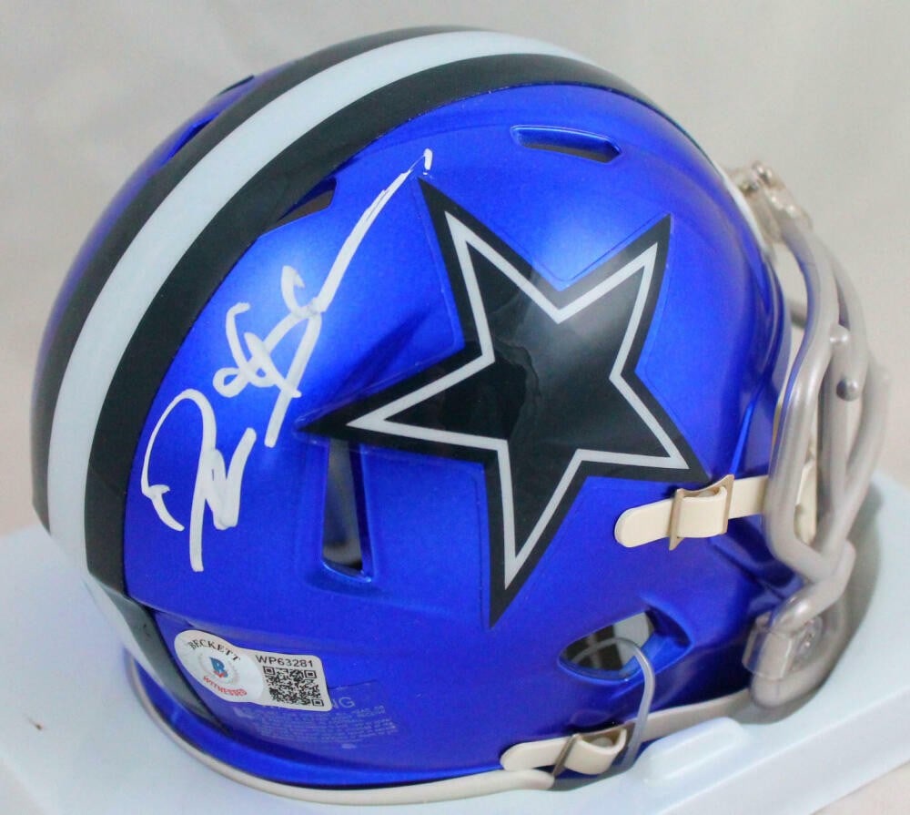 Deion Sanders Autographed Dallas Cowboys Mini Helmet Beckett Authenticated: Deion Sanders Autographed Dallas Cowboys Mini Helmet Beckett Authenticated This authentic mini helmet, signed by football legend Deion Sanders, is a must-have for any Dallas Cowboys fan. The helmet fe