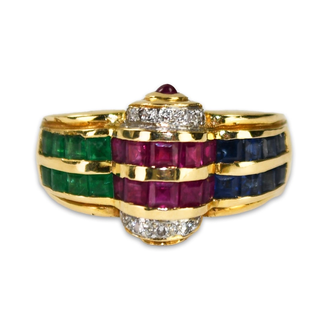 18K Yellow Gold Ruby Emerald Sapphire Cocktail Ring 6g (1 of 7)