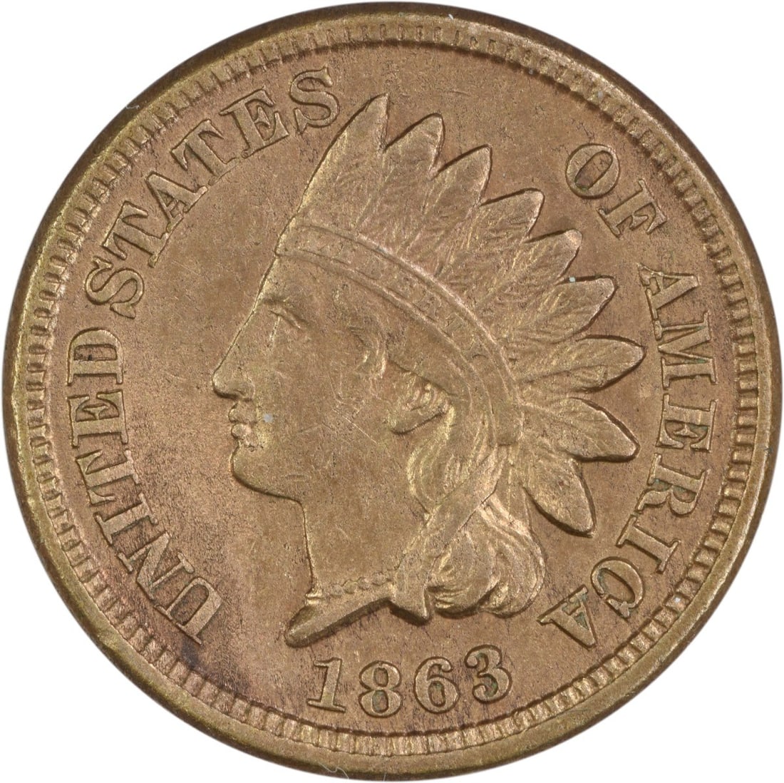 1863 Indian Head Cent AU Uncertified 19mm Copper Nickel (1 of 2)