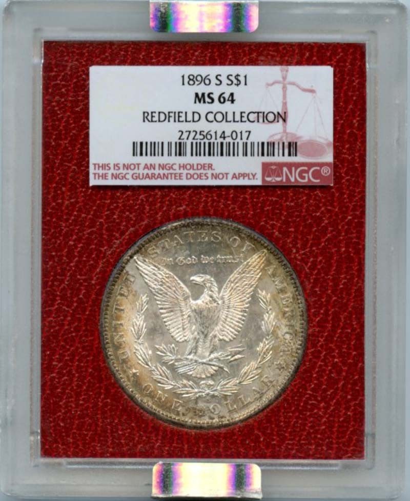1896 S Silver Morgan Dollar NGC MS64 Redfield Hoard Uncirculated: 1896 S Silver Morgan Dollar NGC MS64 Redfield Hoard Uncirculated This 1896 S Silver Morgan Dollar is an exceptional piece from the historic Redfield Hoard, certified by NGC with a grade of MS64, indic
