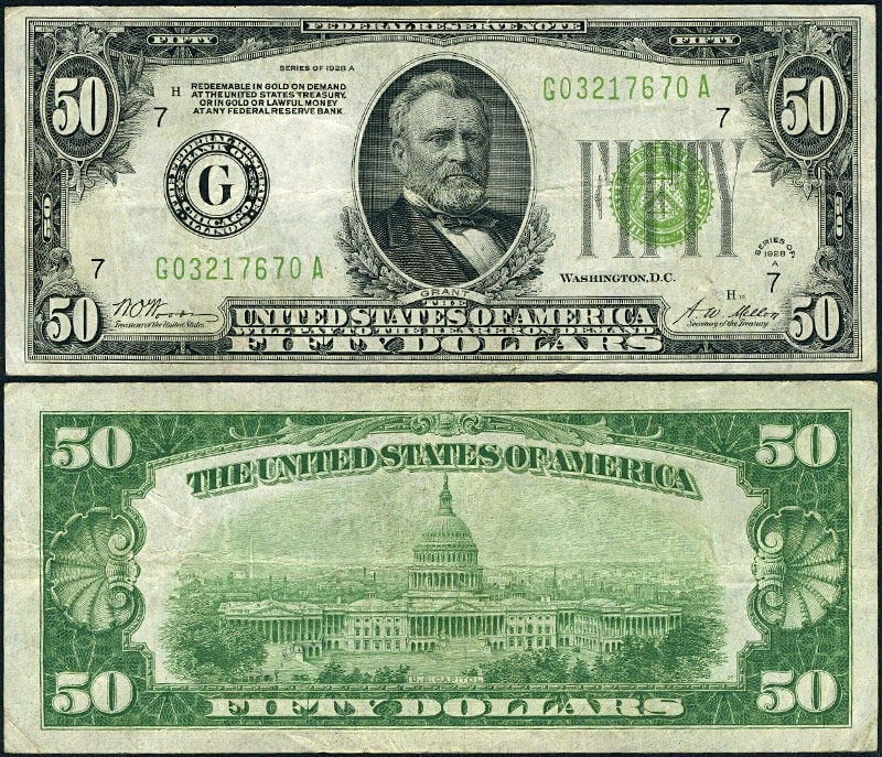 1928-A $50 Chicago Federal Reserve Note G-A Block VF+ (1 of 3)