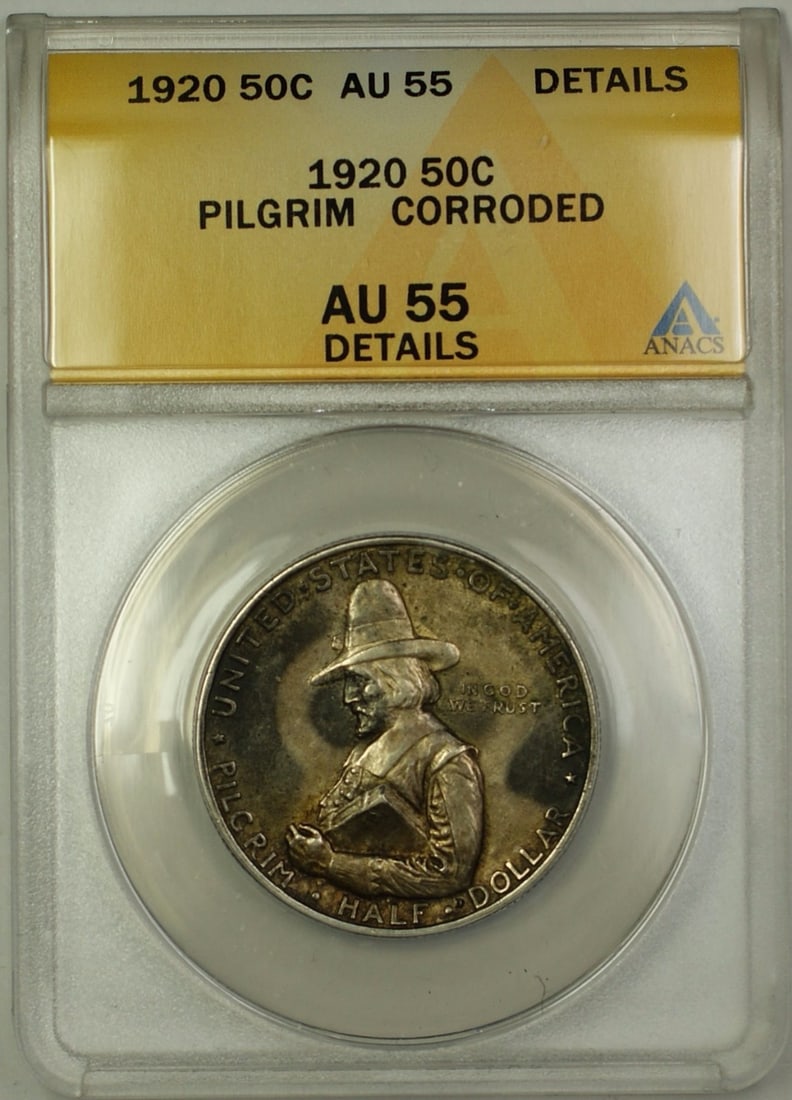 1920 Pilgrim Commemorative Silver Half Dollar Coin ANACS AU 55 (1 of 2)